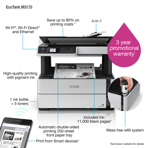 Epson EcoTank ET-M3170 A4 Mono Inkjet Multifunction Printer